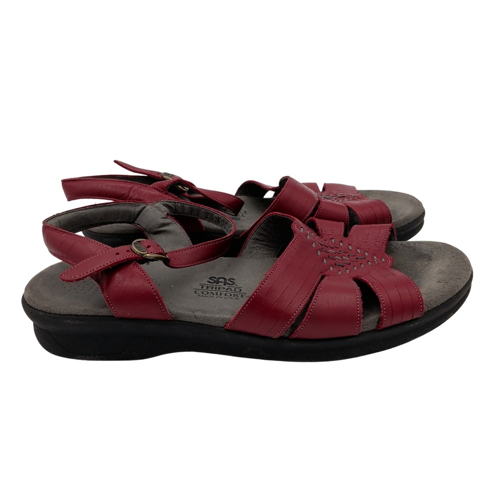 SAS Huarache Quarter Strap Sandal Comfort Red Leather Womens 10 Made USA 280400
